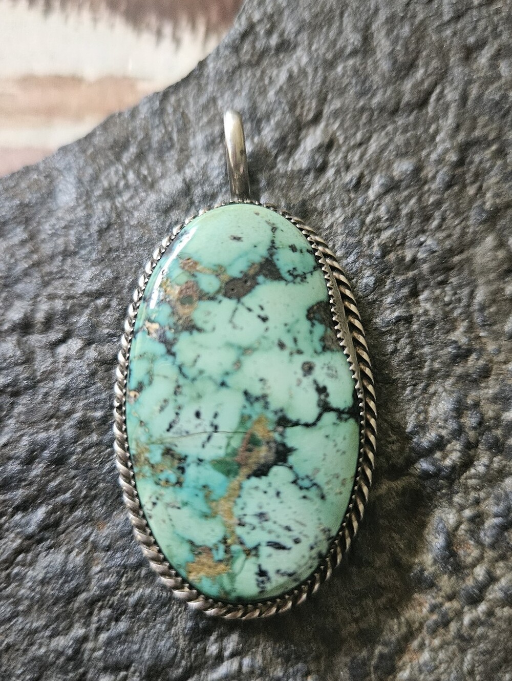 Vintage Navajo Signed Variscite Pendant